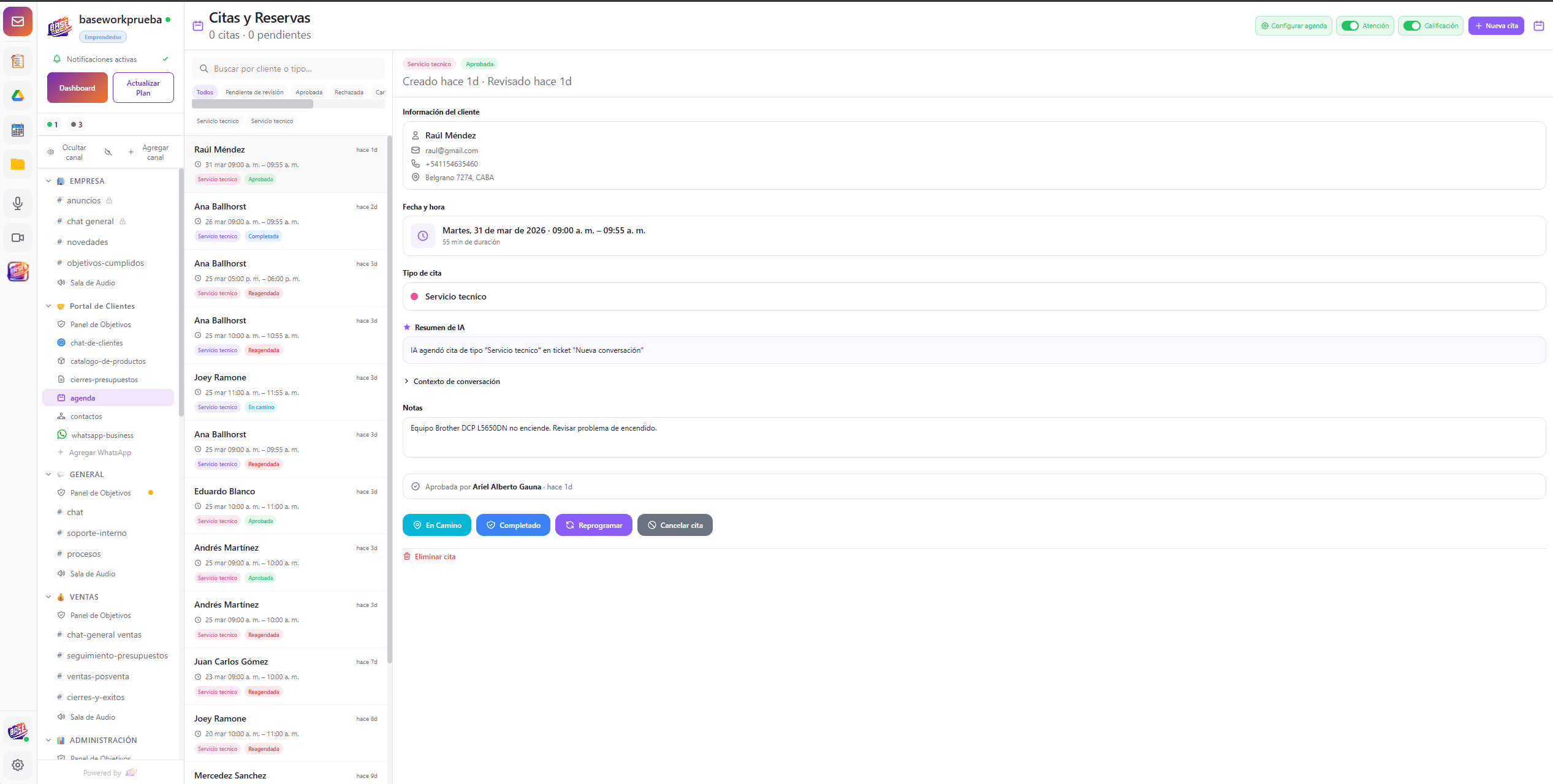 Agenda de citas gestionada por IA