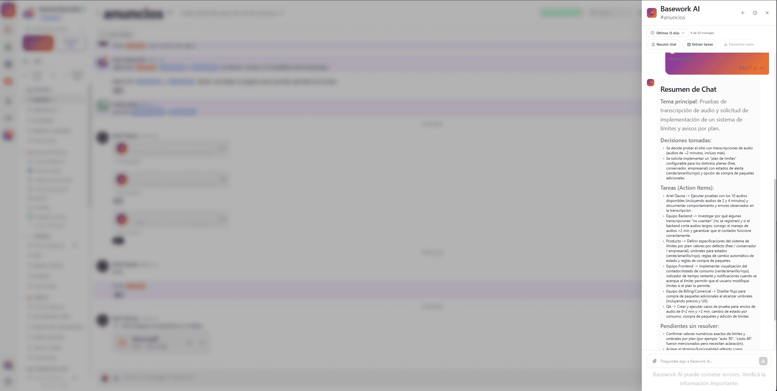 IA interna: resumí reuniones, extraé tareas